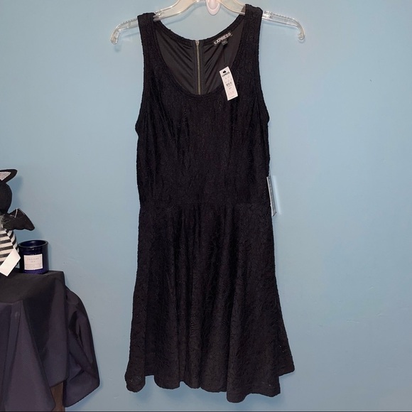 Express Dress Black Eyelet Lace Sleeveless Skater Dress Size Small - Picture 1 of 9